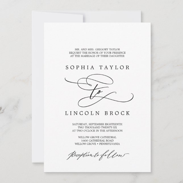 Romantic Calligraphy | Flourish Formal Wedding Invitation (Front)