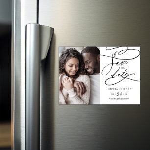 Romantic Calligraphy Flourish Photo Save the Date Magnetic Invitation