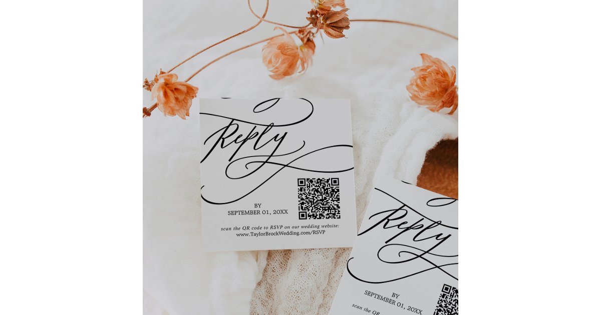 Romantic Calligraphy Flourish QR Code Wedding RSVP Card | Zazzle