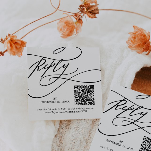 Romantic Calligraphy Flourish QR Code Wedding RSVP Card (Creator Uploaded)