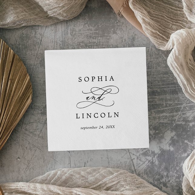 Romantic Calligraphy | Flourish Wedding Date Napkin (Creator Uploaded)