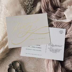 Romantic Calligraphy Gold Foil and Ivory Song RSVP Foil Invitation Postcard
