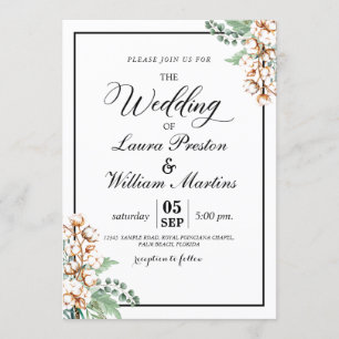 Romantic Calligraphy Greenery Boho Cotton Wedding Invitation