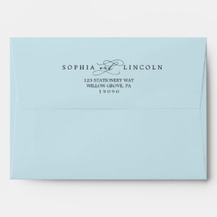 Romantic Calligraphy   Light Blue Wedding Envelope