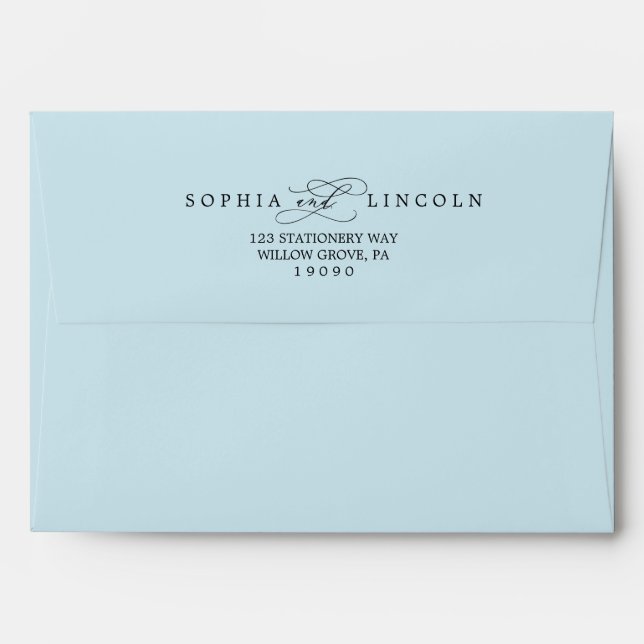 Romantic Calligraphy | Light Blue Wedding Envelope (Back (Top Flap))