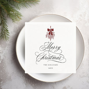 Romantic Calligraphy Merry Christmas Red & Black Napkin