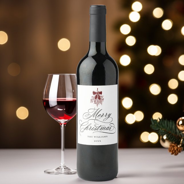Romantic Calligraphy Merry Christmas Red & Black Wine Label (Creator Uploaded)