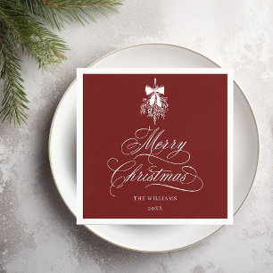 Romantic Calligraphy Merry Christmas Red Holiday Napkin