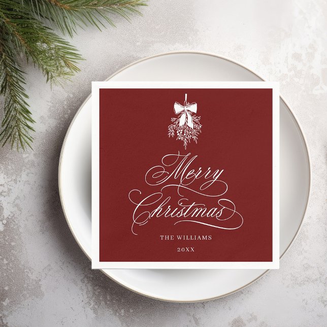 Romantic Calligraphy Merry Christmas Red Holiday Napkin (Creator Uploaded)