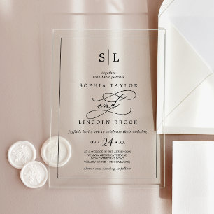 Romantic Calligraphy Minimalist Monogram Wedding Acrylic Invitations