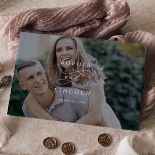 Romantic Calligraphy Monogram Dark Photo Wedding Guest Book