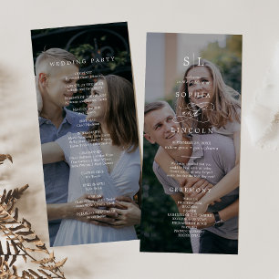 Romantic Calligraphy Monogram Dark Photo Wedding Program