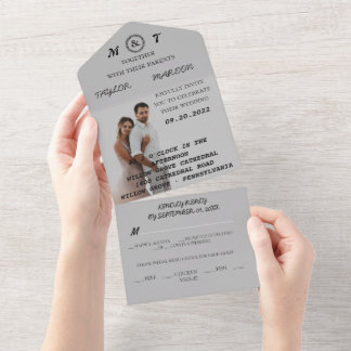 Romantic Calligraphy Monogram Photo Wedding All In One Invitation