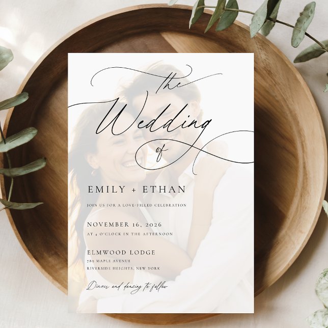 Romantic Calligraphy Overlay Photo Wedding Invitation (Creator Uploaded)