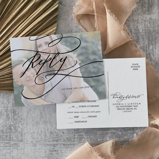 Romantic Calligraphy Photo Menu Choice RSVP (Creator Uploaded)