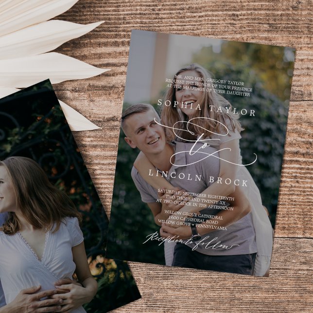 Romantic Calligraphy Photo Overlay Formal Wedding Invitation (Creator Uploaded)