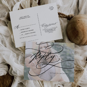 Romantic Calligraphy Photo Song Request RSVP Invitation Postcard