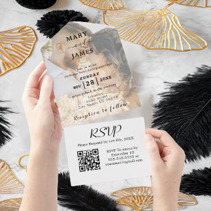 Romantic Calligraphy Photo Wedding  All In One Invitation