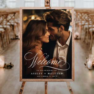 Romantic Calligraphy Photo Wedding Welcome Sign