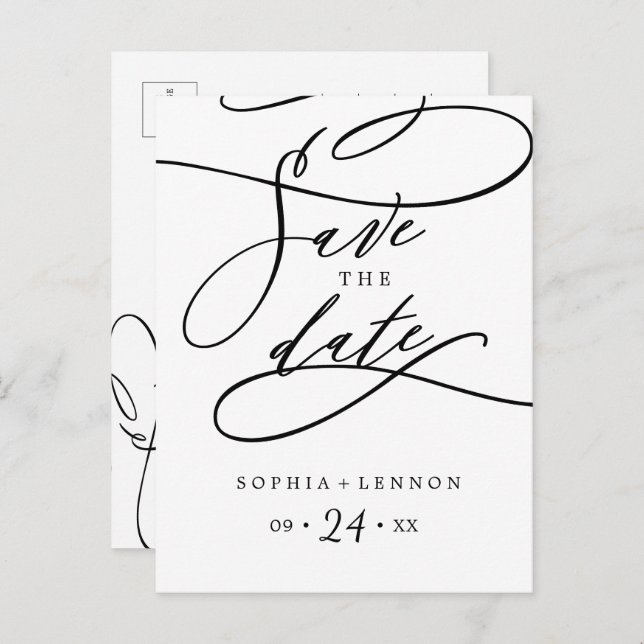 Romantic Calligraphy Save the Date Postcard (Front/Back)