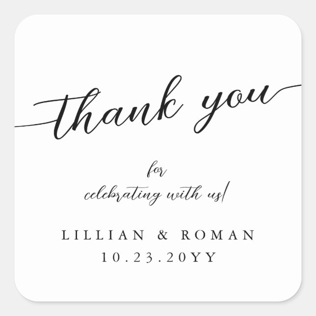 Romantic Calligraphy Script Black & White Wedding Square Sticker (Front)