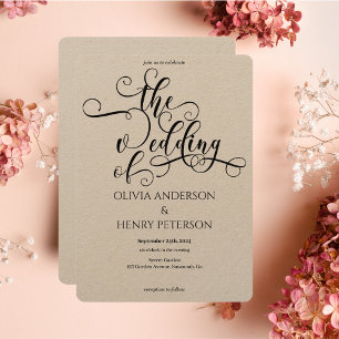  Romantic Calligraphy Script Kraft Wedding Invitation