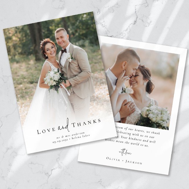 Romantic Calligraphy Script Multiple Photo Wedding Thank You Card (Creator Uploaded)