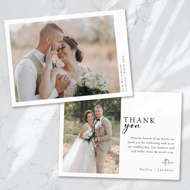 Romantic Calligraphy Script Multiple Photo Wedding Thank You Card (Creator Uploaded)