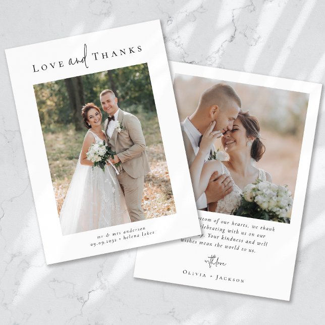 Romantic Calligraphy Script Multiple Photo Wedding Thank You Card (Creator Uploaded)