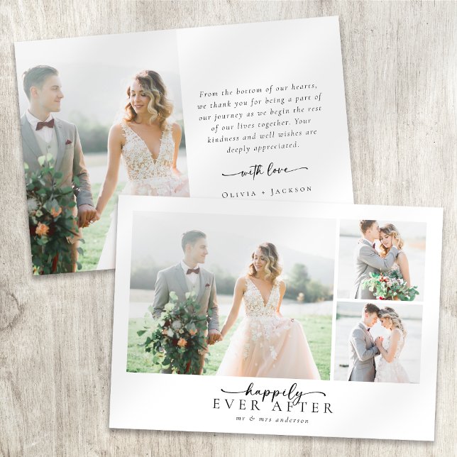 Romantic Calligraphy Script Multiple Photo Wedding Thank You Card (Creator Uploaded)