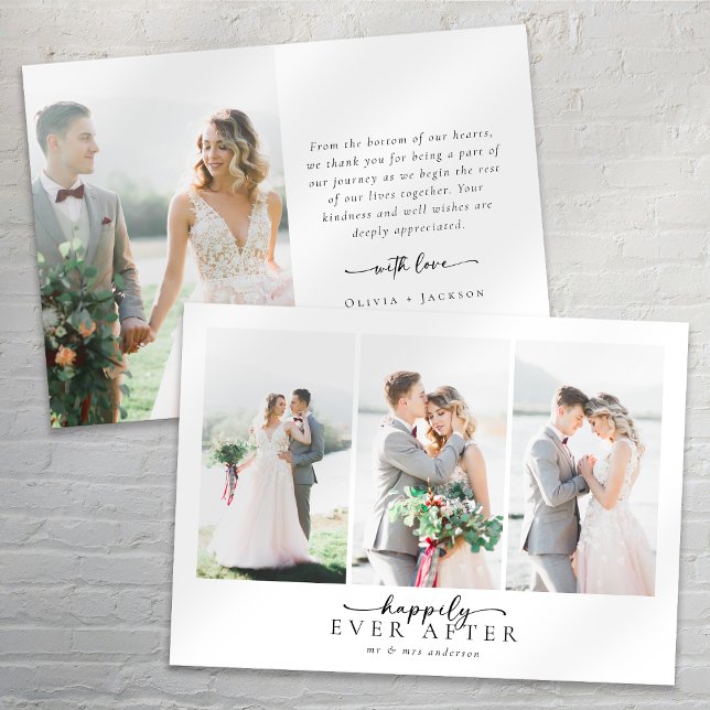 Romantic Calligraphy Script Multiple Photo Wedding Thank You Card (Creator Uploaded)