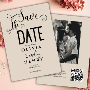 Romantic Calligraphy Script Photo QR Code  Save The Date