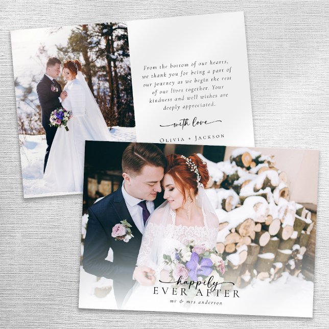 Romantic Calligraphy Script Photo Wedding Thank You Card (Creator Uploaded)