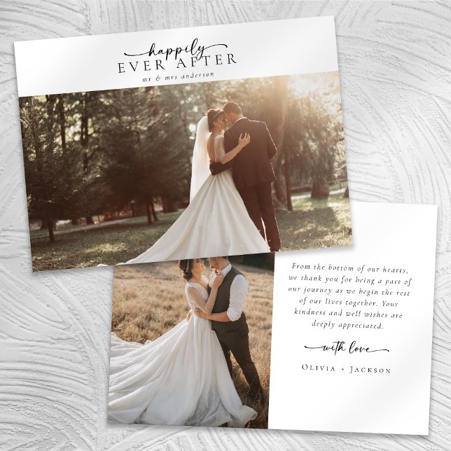 Romantic Calligraphy Script Photo Wedding Thank You Card (Creator Uploaded)