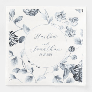 Romantic Calligraphy Silver & White Floral Wedding Napkin