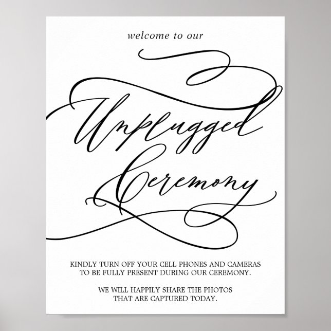 Romantic Calligraphy Unplugged Ceremony Sign (Front)