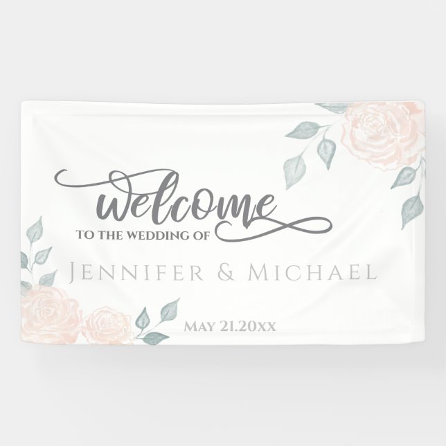 Romantic calligraphy watercolor roses banner (Horizontal)