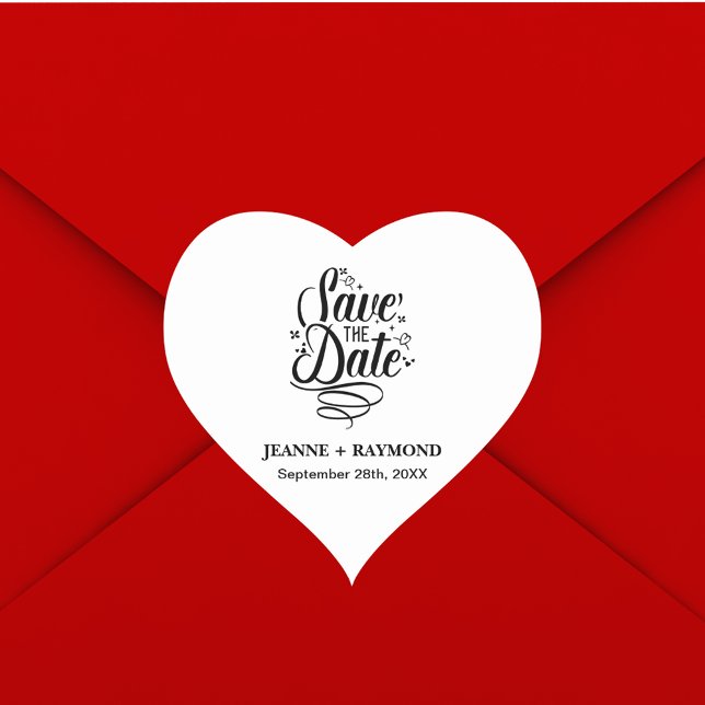 Romantic Calligraphy Wedding Custom Save the Date Heart Sticker (Creator Uploaded)