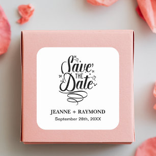 Romantic Calligraphy Wedding Custom Save the Date Square Sticker