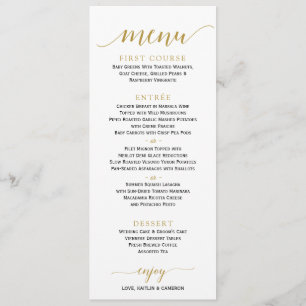 Romantic Calligraphy Wedding Menu 4 x 9 Gold
