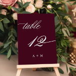 Romantic Calligraphy Wedding Number 12, Burgundy  Table Number<br><div class="desc">Table 12. Please check all available numbers. | Romantic and elegant swirly calligraphy wedding table number with monograms.  For more advanced customisation of this design,  please click the BLUE DESIGN TOOL BUTTON above!</div>
