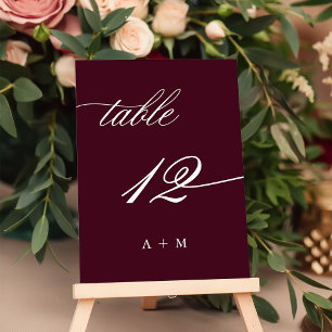 Romantic Calligraphy Wedding Number 12, Burgundy  Table Number
