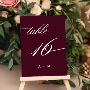 Romantic Calligraphy Wedding Number 16, Burgundy  Table Number