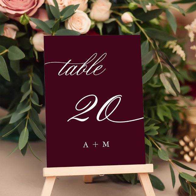Romantic Calligraphy Wedding Number 20, Burgundy Table Number (Creator Uploaded)