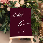 Romantic Calligraphy Wedding Number 6, Burgundy  Table Number<br><div class="desc">Table 6. Please check all available numbers. | Romantic and elegant swirly calligraphy wedding table number with monograms.  For more advanced customisation of this design,  please click the BLUE DESIGN TOOL BUTTON above!</div>