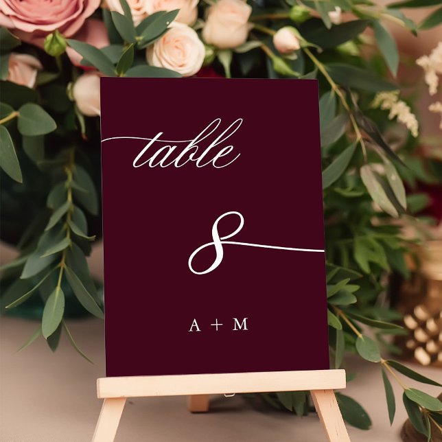 Romantic Calligraphy Wedding Number 8, Burgundy  Table Number (Creator Uploaded)