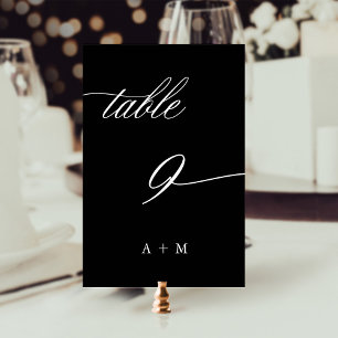 Romantic Calligraphy Wedding Number 9, Black Table Number