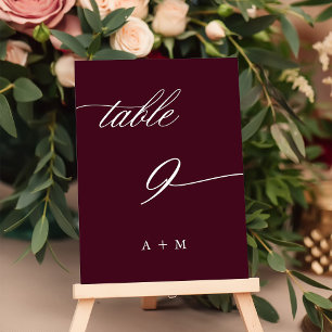 Romantic Calligraphy Wedding Number 9, Burgundy  Table Number