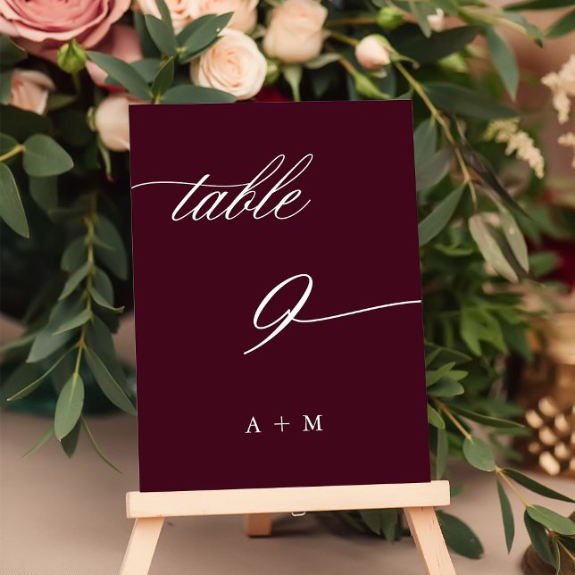 Romantic Calligraphy Wedding Number 9, Burgundy  Table Number (Creator Uploaded)