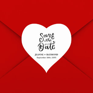 Romantic Calligraphy Wedding Save the Date Heart Sticker